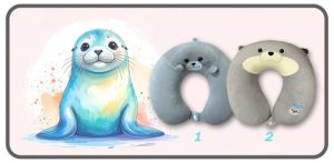 หมอนรองคอตัวยูโฟมนุ่มสีเทาลายหน้าแมวน้ำ