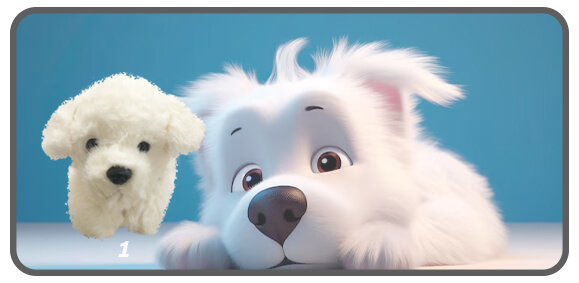 สุนัขสีขาวสวมปลอกคอหนังสีน้ำตาลท่าหมอบ