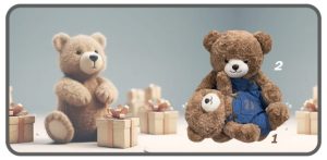 หมีสีน้ำตาลสวมชุดยีนส์